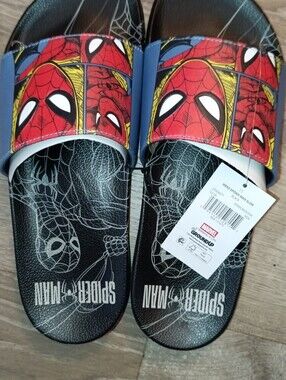 Marvel Spider-Man Red, Black & Blue Mens Slide Sandals 11 New
